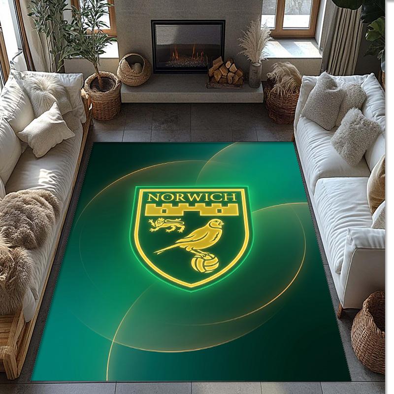 Norwich City Football Print Crystal Velvet Rug, Comfortable Water Absorbent Non Slip Indoor Floor Carpet