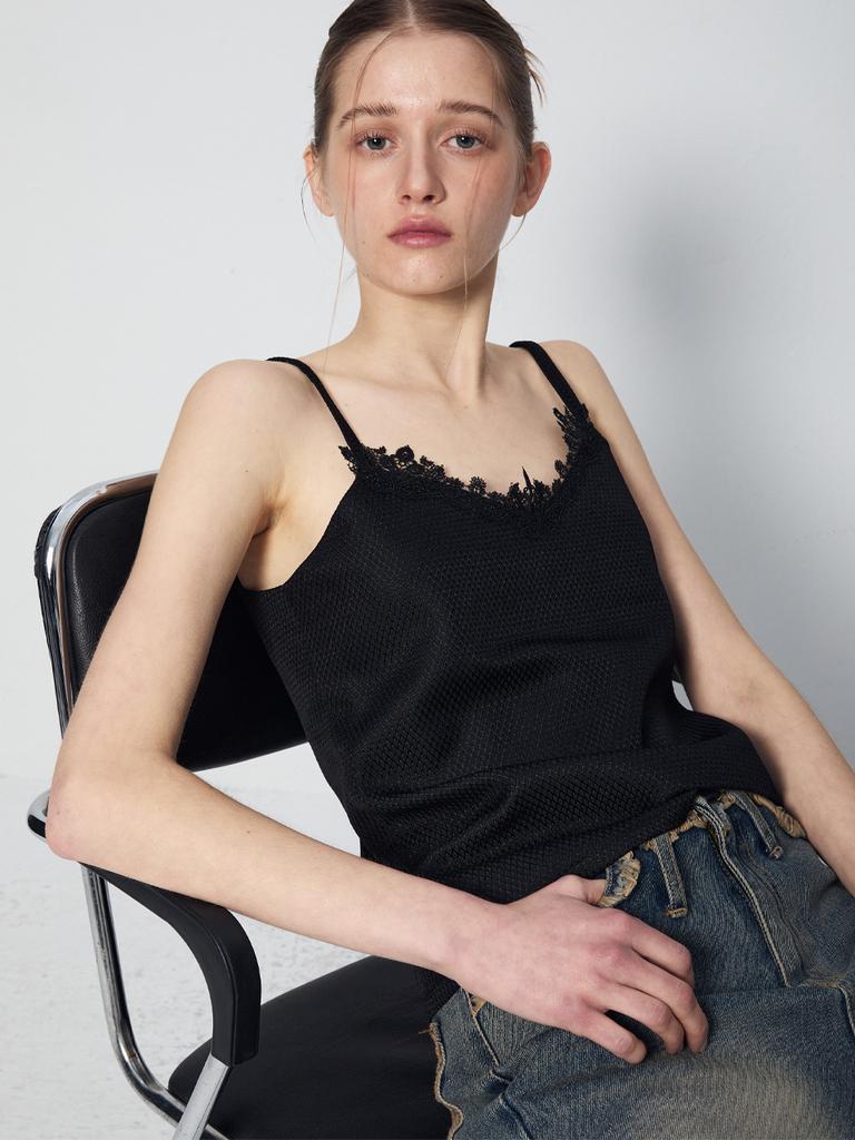 RENNESMIA Lace Jacquard Sleeveless_Black