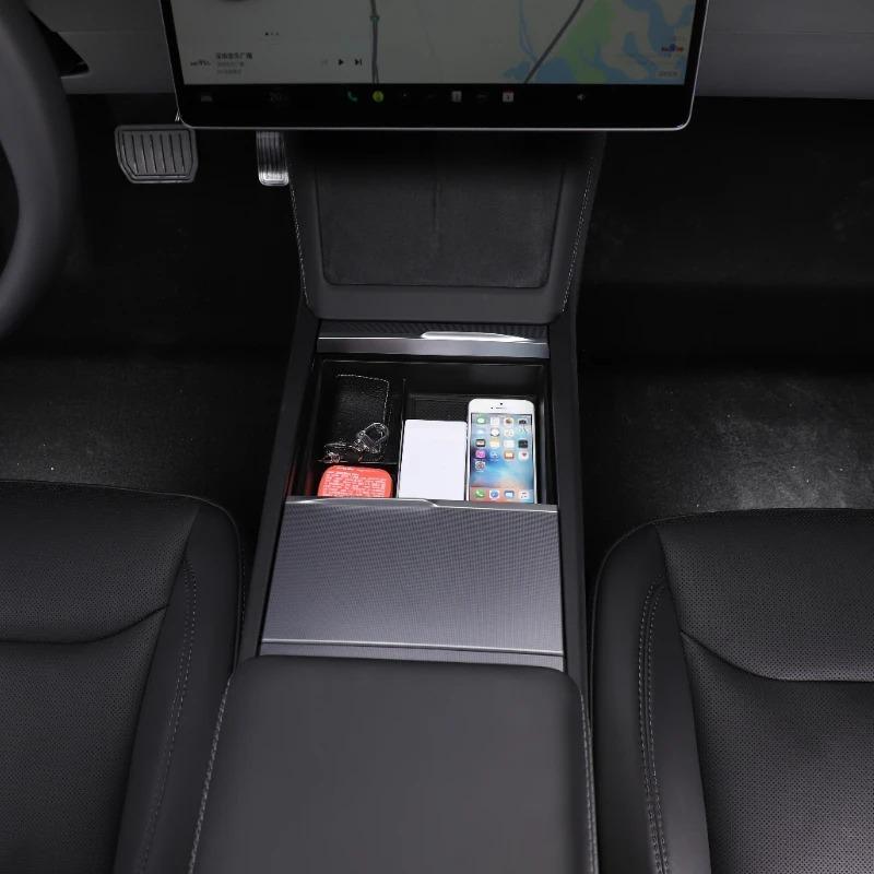 For Tesla Model 3 -2025 Model Y 2025 ABS Black Car Center Console Armrest Storage Box Organizer Interior Ccr Accessories