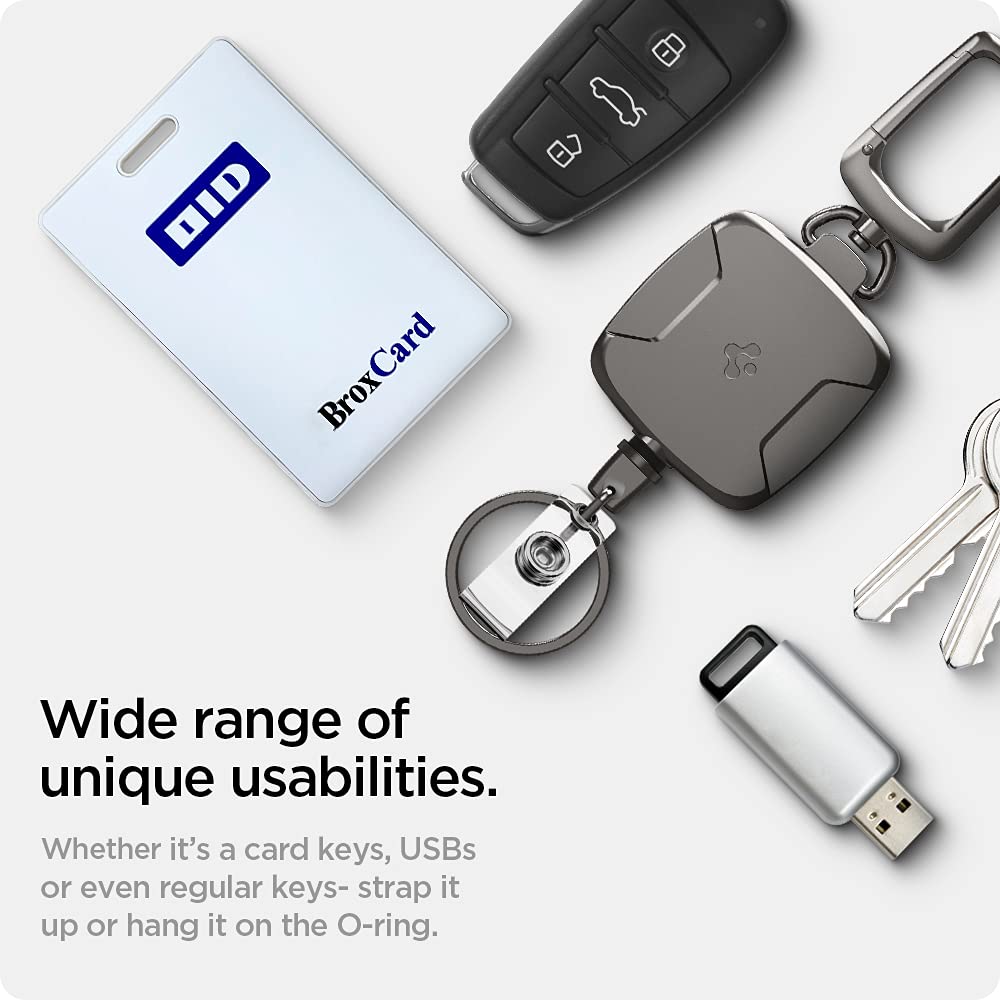 Spigen Retractable Carabiner Keychain – Heavy-Duty ID Badge Reel with Clip