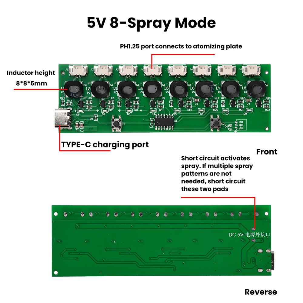 8 Spray Humidifier Module with Type-C Fast Charging 108kHz Ultrasonic Atomizer for DIY Desktop Humidifier and Car Aromatherapy