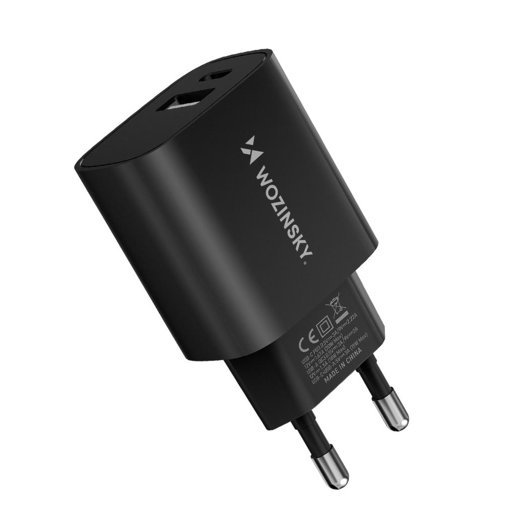 Wozinsky WGWCB 20W Dual-Port Wall Charger - USB-A & USB-C, Black