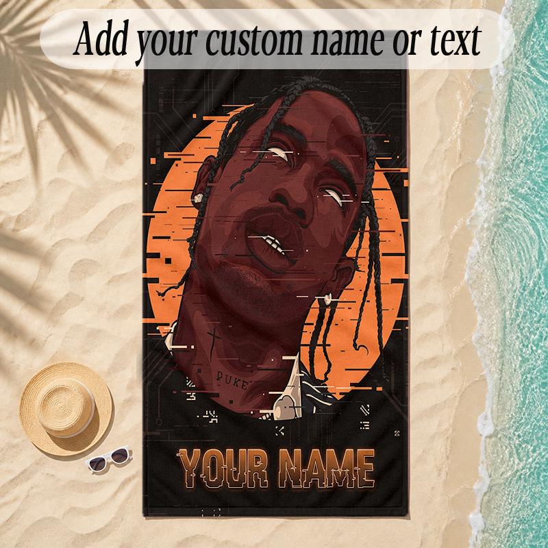 Beach TowelTravis Scott Custom Name Text Personalized Soft Towel for Beach Pool Indoor Home Decor Gift