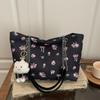 New Fashi Large Capacity Corduroy Shoulder Bag Cute Cherry Print Canvas Tote Bag for Women Versatile Texture Commuting Bag