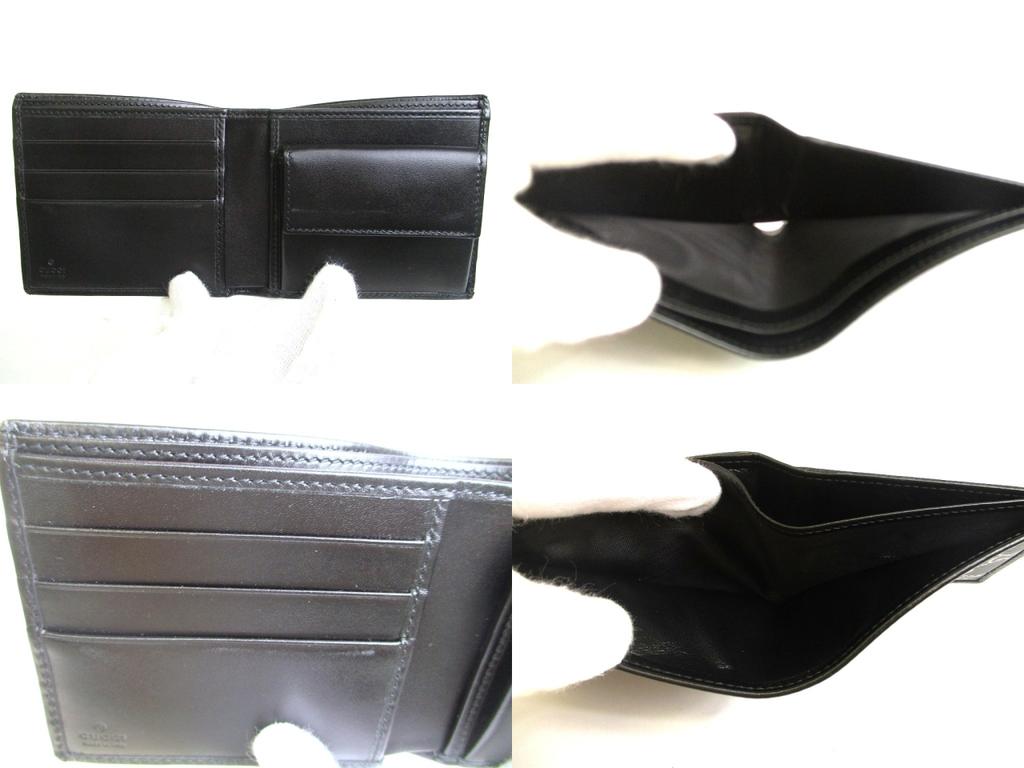 Authentisches GUCCI Imprimee Schwarzes Beschichtetes Canvas Leder Bifold Geldbörse #a770 Aufgearbeitet