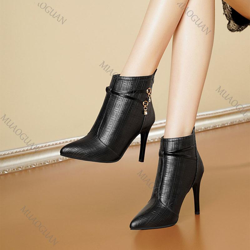 Fashion Temperament Women's Shoes High-heeled Fashion Ankle Boots Pointy Head Female 2025 Spring Autumn Thin Heels Short Boot Large Size