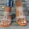 2025 High Quality Women's Shoes Elastic Band Women's Sandals Fashion Crystal Casual Sandal Swomen Summer Plus Size Flat Sandals