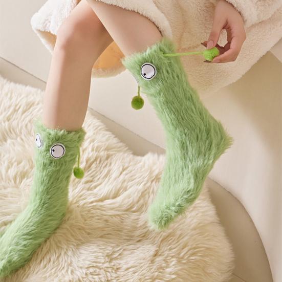 1 Pair Women Imitation Mink Fleece Socks Ultra Warm Big Eyes 3D Cartoon Socks Elastic Fit Soft Thick Cozy Thermal Socks