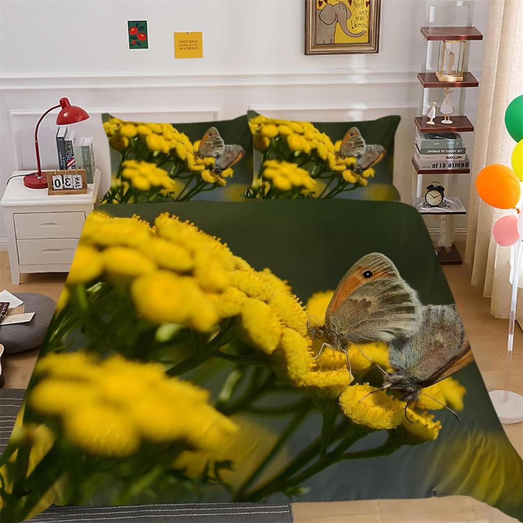 Set lenjerie de pat cu flori 3D fluturi husă de pilota cu aripi de insecte husă de pernă 2 sau 3 bucăți AU240 * 270 Dimensiuni extra mari Decorare pentru casă