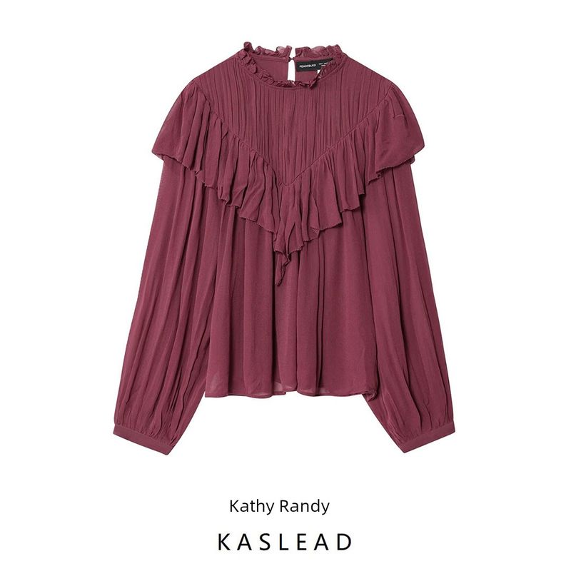 Kaslead New Women Clothes Western Style Fashion Frill Decoration Chiffon Shirts 1304737
