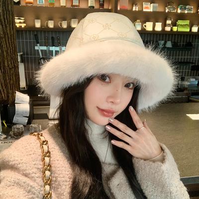 New Autumn and Winter Hat for Women with High End Jacquard Plush Fisherman Hat for Winter Warm Big Head Circumference Mongolian Hat Thick