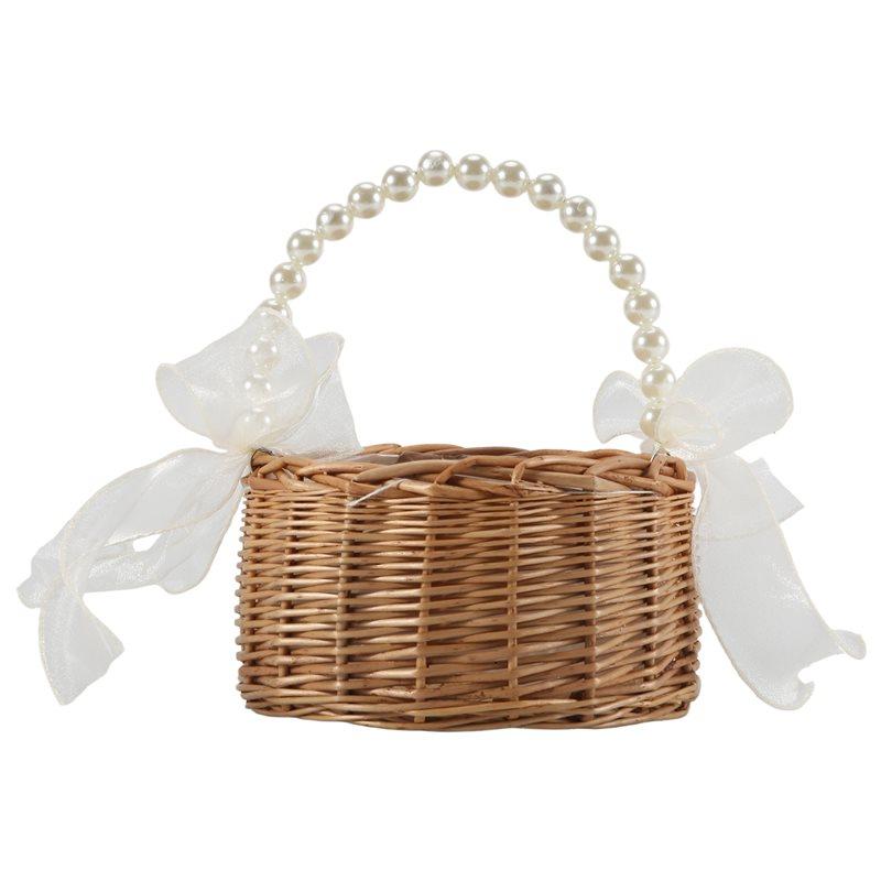 Premium-Wicker Flower Girl Basket For Weddings, Rattan Flower Basket Handmade Flower Girl Basket With Handle And Ribbon