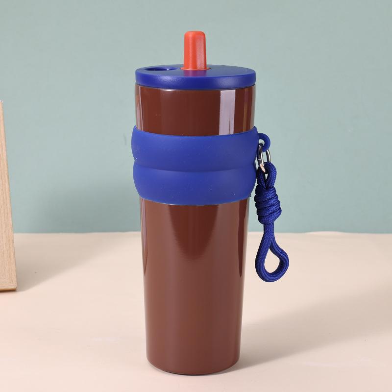 Stainless steel thermos cup gradual change with straw Aurora cup lifting rope Ceramic liner straw cup