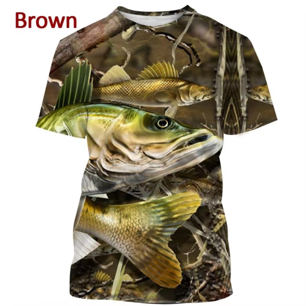 Boys' Clothing with Fish Pattern 3D Printed T-shirt, Summer New Style, Children's Fishing Shirt, Casual Short Sleeved Fashionable Street Top