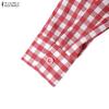 ZANZEA Women Casual Round Neck Long Sleeve Loose Plaid Print Long Dress
