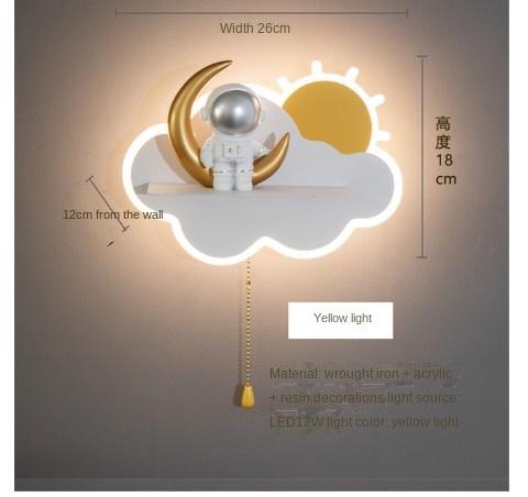 Nordic Ins Creative Astronaut Moon Clouds Led Wall Lamp With Pull Switch Kids Bedroom Bedside Study Night Lights Art Home Deco