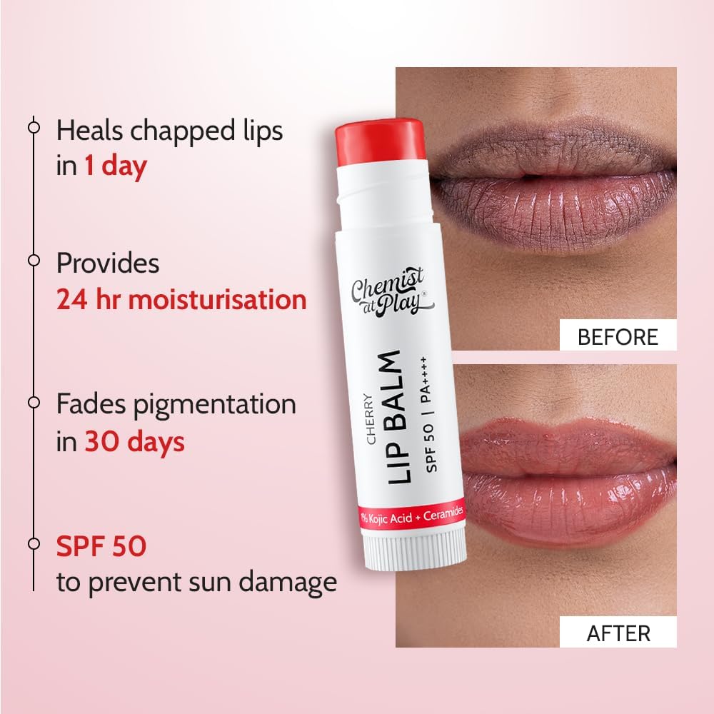 Chemist At Play Tinted Cherry Lip Balm SPF 50 PA++++ Moisturising Hydrating Lip Care 4.5 G
