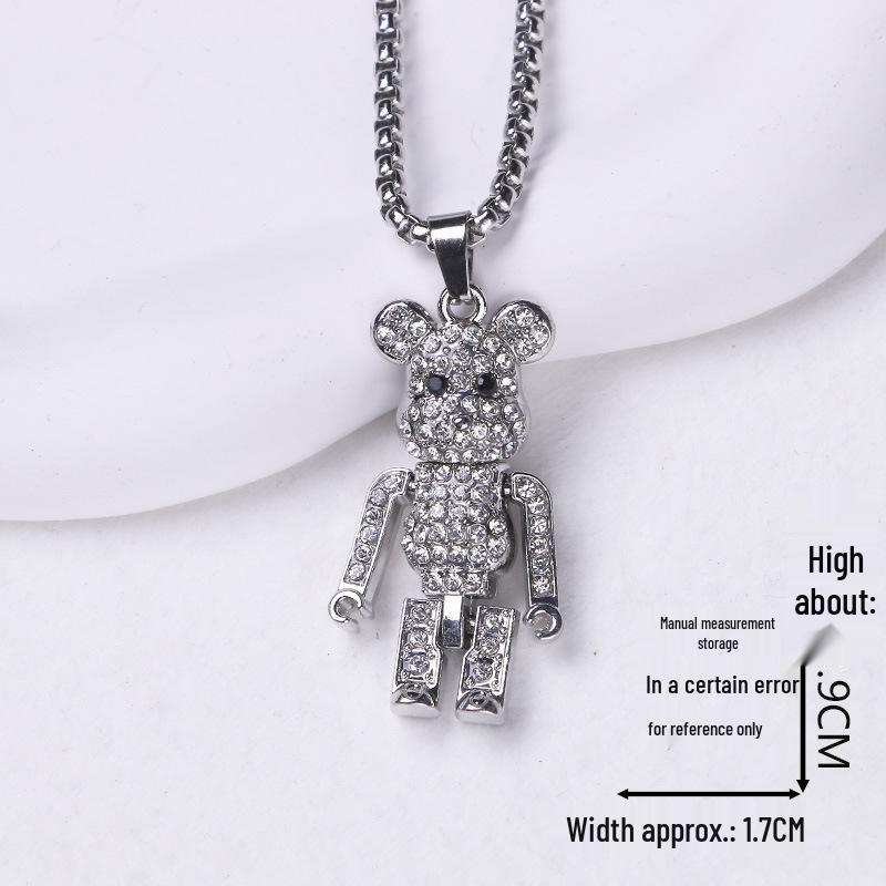 Trendy Cross-Border Rhinestone Pendant Necklace: Unisex Hip-Hop Style Stainless Steel Chain.