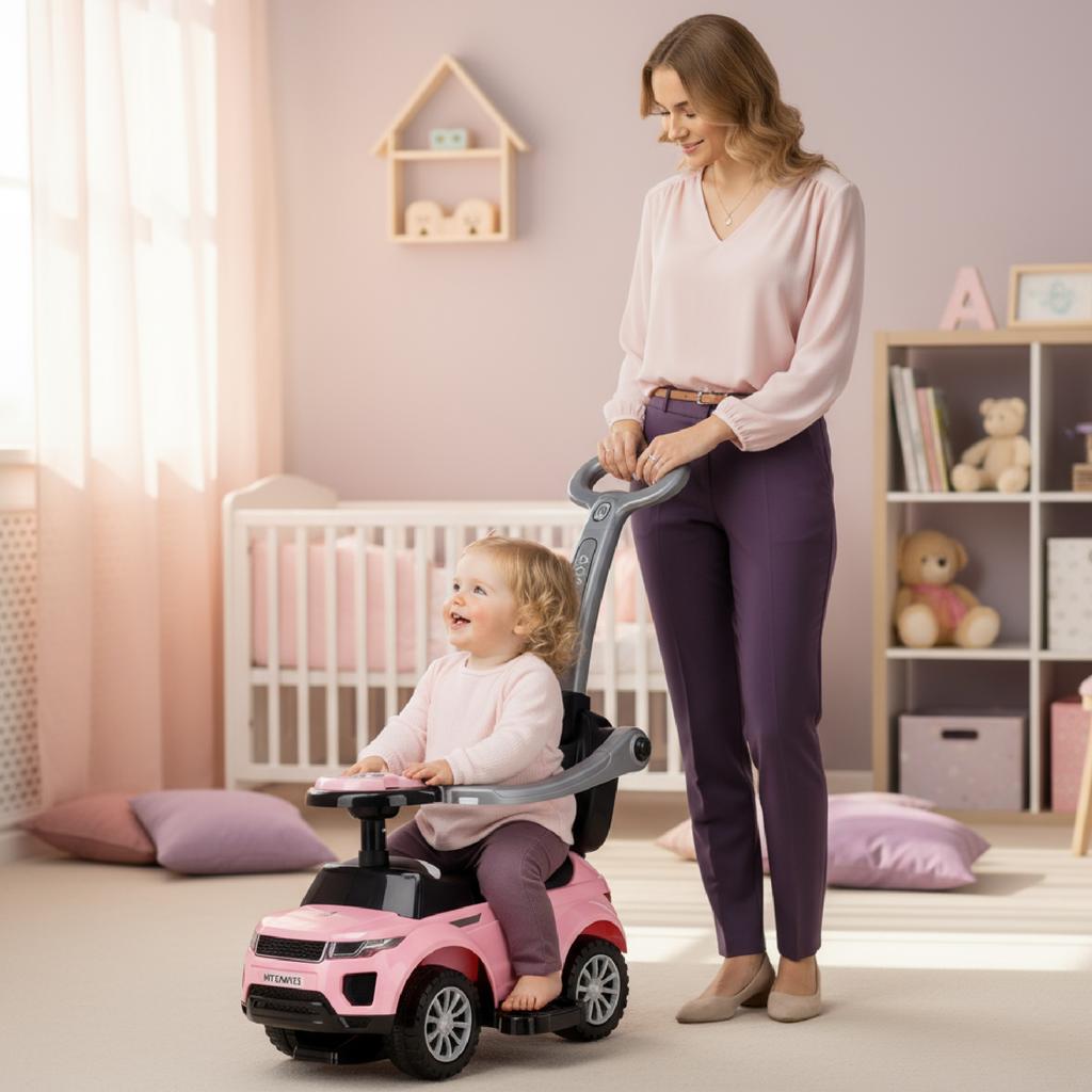 Correpasillos Empujador Andador Para Niño Con Mango Y Agarre Coche Deportivo Rosa Claro