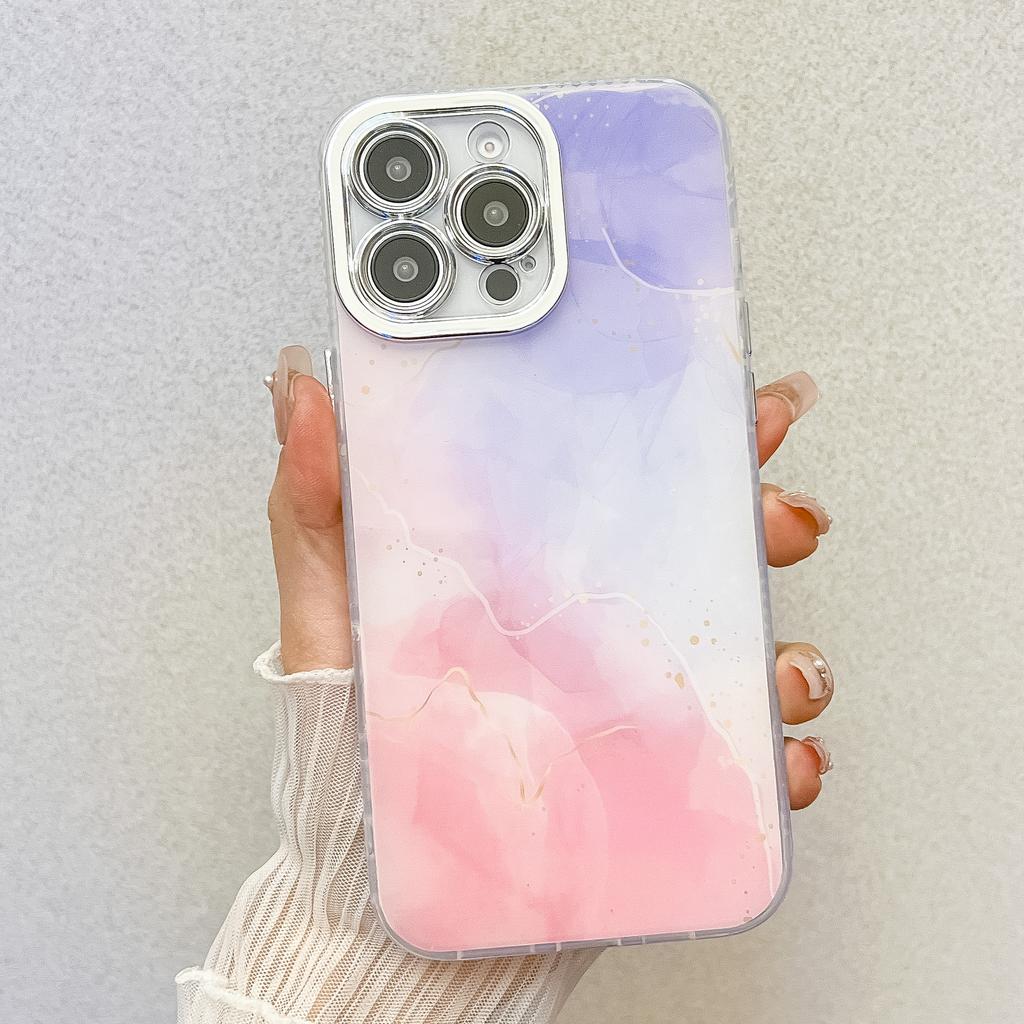 Electroplating Fine Hole Marble Pattern Suitable for IPhone16promax Mobile Phone Case IMD Apple 15 Anti Fall Protection Case