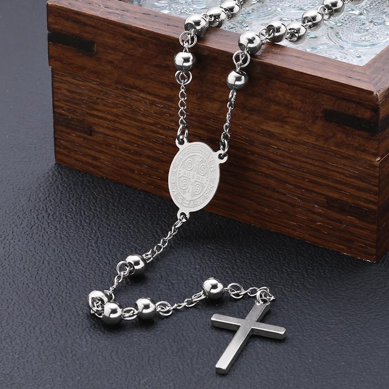 Stainless Steel Cross Rosary Necklace with Virgin Mary Pendant