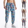 Frühlings- und Sommer-Herren-Freizeithose aus Baumwolle und Leinen mit 3D-Druck, elastischer Bund, Schnürhose