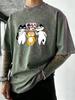 Three Cartoon Cats Prints Washed TShirt Men Summer Cotton T Shirts Breathable Soft Streetwear Trendy Loose Male Clothing