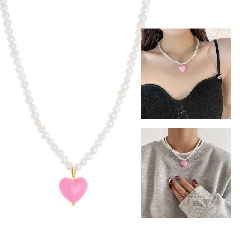 Colorful Acrylic Beads Heart Choker Necklace Bohemian Simple Love Charm Statement Short Necklaces Clavicle Chain Jewelry