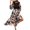 Autumn and Winter Women's Fashion Printed Tribute Crew-neck Dress