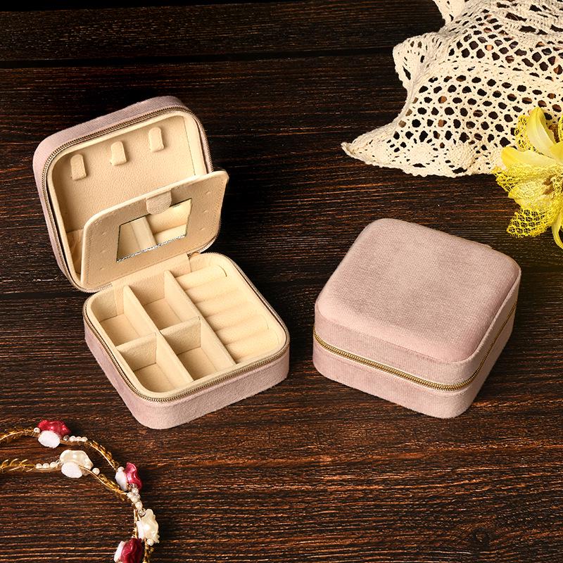Elegant Velvet Jewelry Box with Mirror for Necklaces, Rings, and Earrings