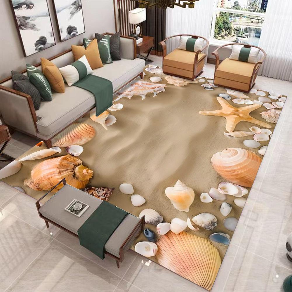 2025 3d Starfish Beach Shell Sea Star Sand Carpet Rug for Living Room Bedroom Home Sofa Decoration,Kids Play Non-slip Floor Mat