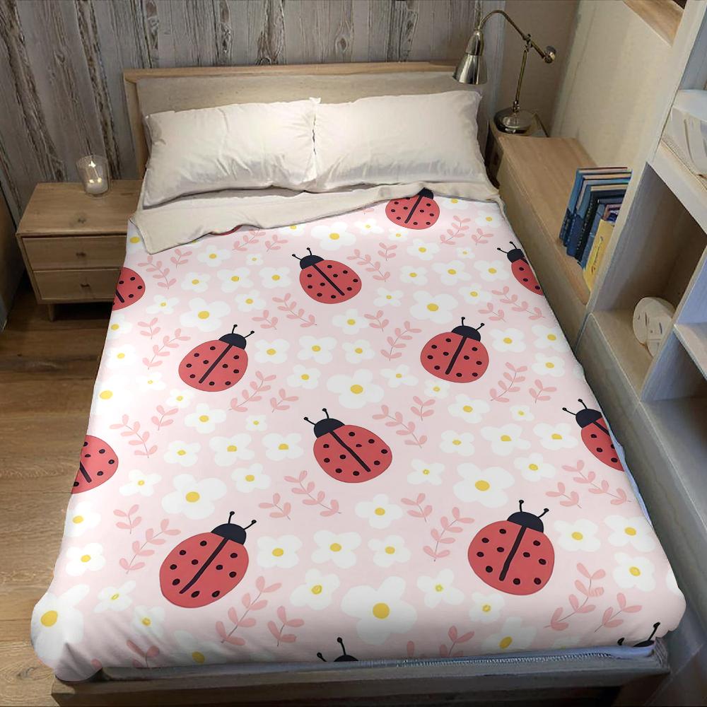 Ladybug & Florals Flannel Blanket Warm Soft Halloween Christmas Couch Warm Cozy Decorative Decor Gift for All Season