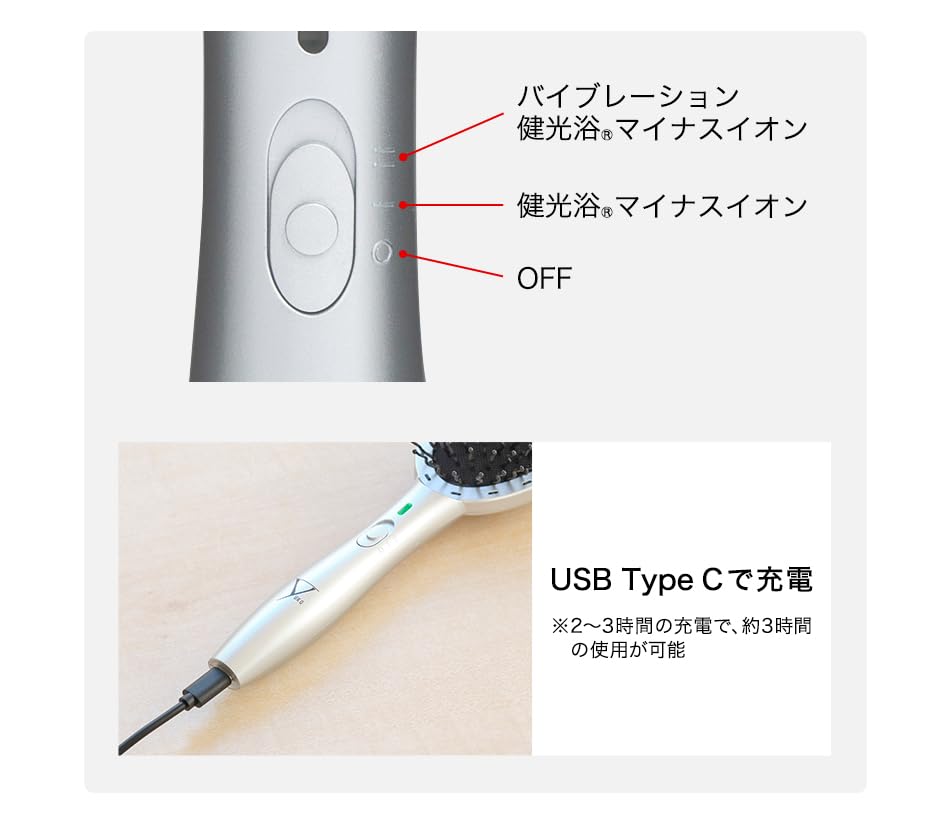 Phiten YUKO Daily Care LED Hair Brush [Hair Stylist Supervised] [Negative Ions] [LED] [Vibration Function]