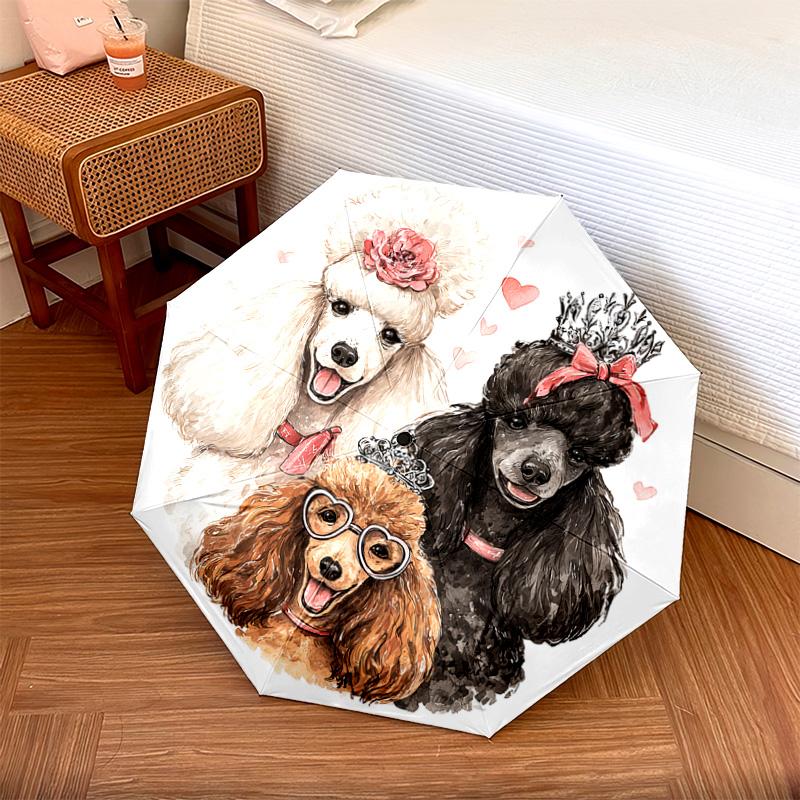 

1 шт. Автоматический складной зонт - Узор пуделя, Портативный и складной дизайн с 8 спицами, Рождественские подарки на день рождения разноцветный