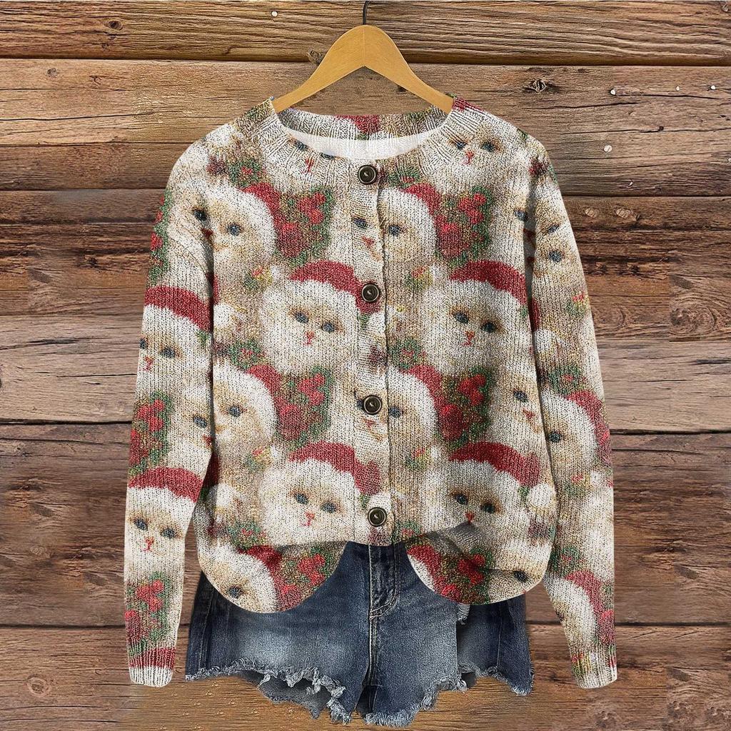 Dámský top s kulatým výstřihem s potiskem, zahuštěný plyšový kašmírový hřejivý dlouhý top