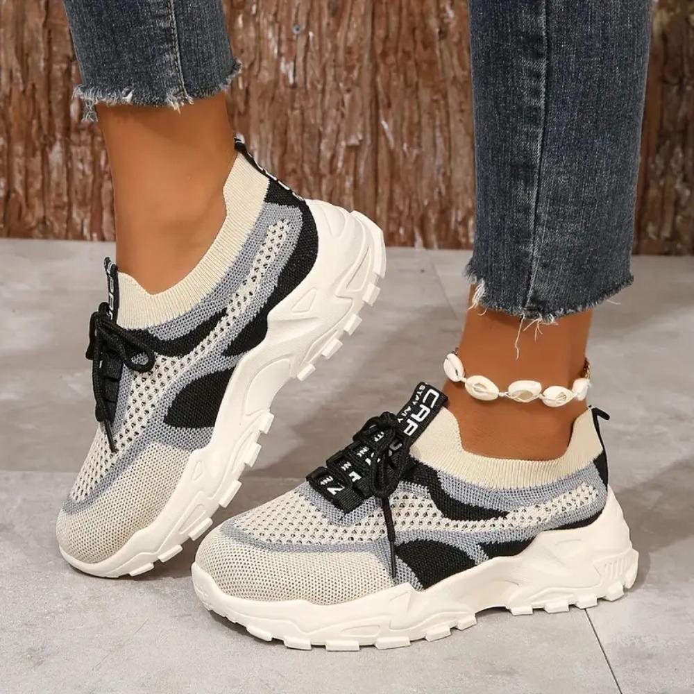 Women's Breathable Woven Sneakers - Lightweight Casual Platform Running Shoes Low-Top Lace-Up Desig Ladies Sneakers