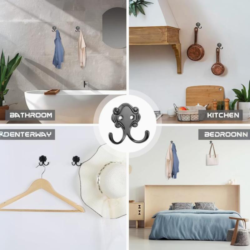 1Pcs Antique Double Head Coat Hat Bag Hanger Zinc Alloy Double Prong Hooks With Screws Portable Multifunctional Wall Hanging