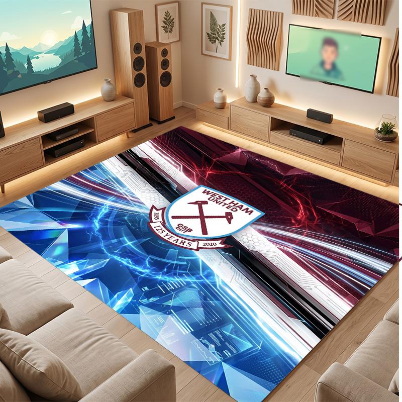 Tappeto in Velluto di Cristallo con Stampa del West Ham United Football, Comodo Assorbente d'Acqua Antiscivolo Tappeto per Pavimenti Interni