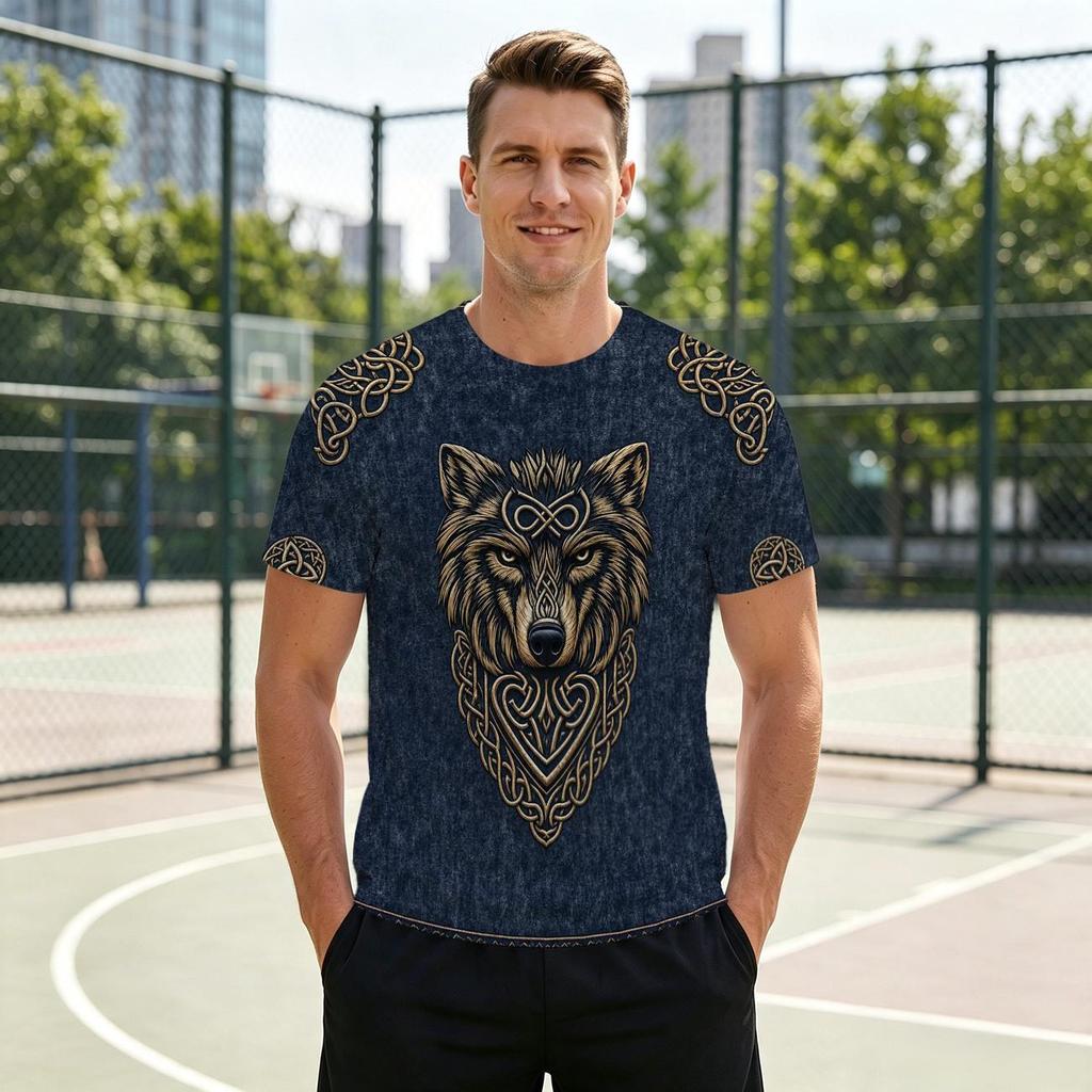 Aop Men's Wolf Graphic T-Shirt Polyester Short Sleeve Crew Neck