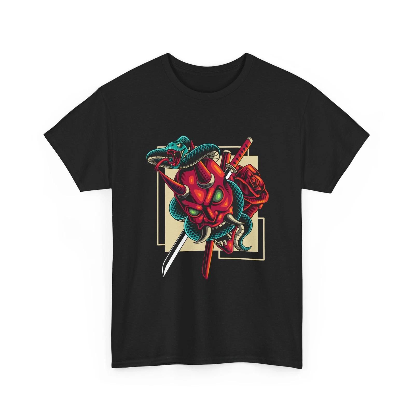 Dagger Pierced Rose with Snake T-Shirt | Red Devil Tattoo Style, Cool T-Shirt 4XL