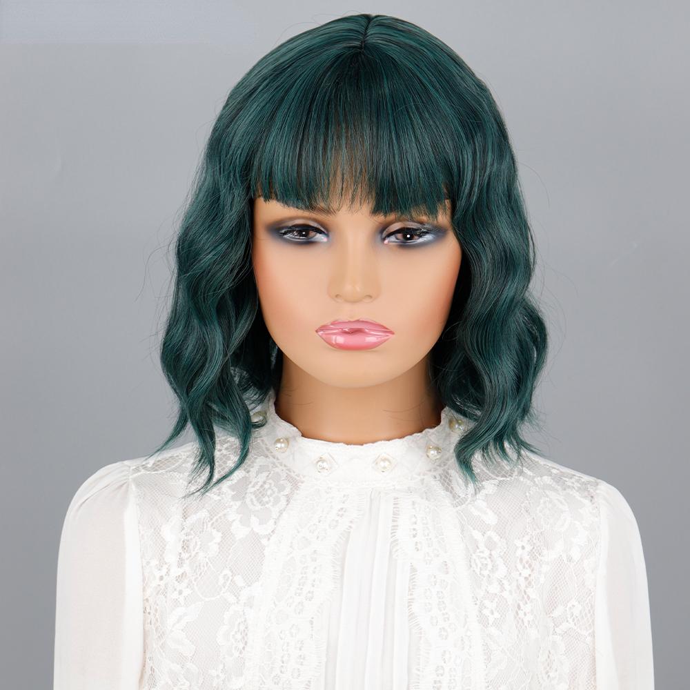 MISSQUEEN Cabelo curto ondulado com franja, cor natural, festa de feriado diária, fibra sintética, feminino