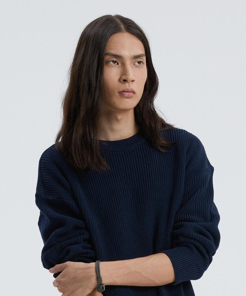 KNITTED Soft Cotton Drop Shoulder Waffle Knit Navy