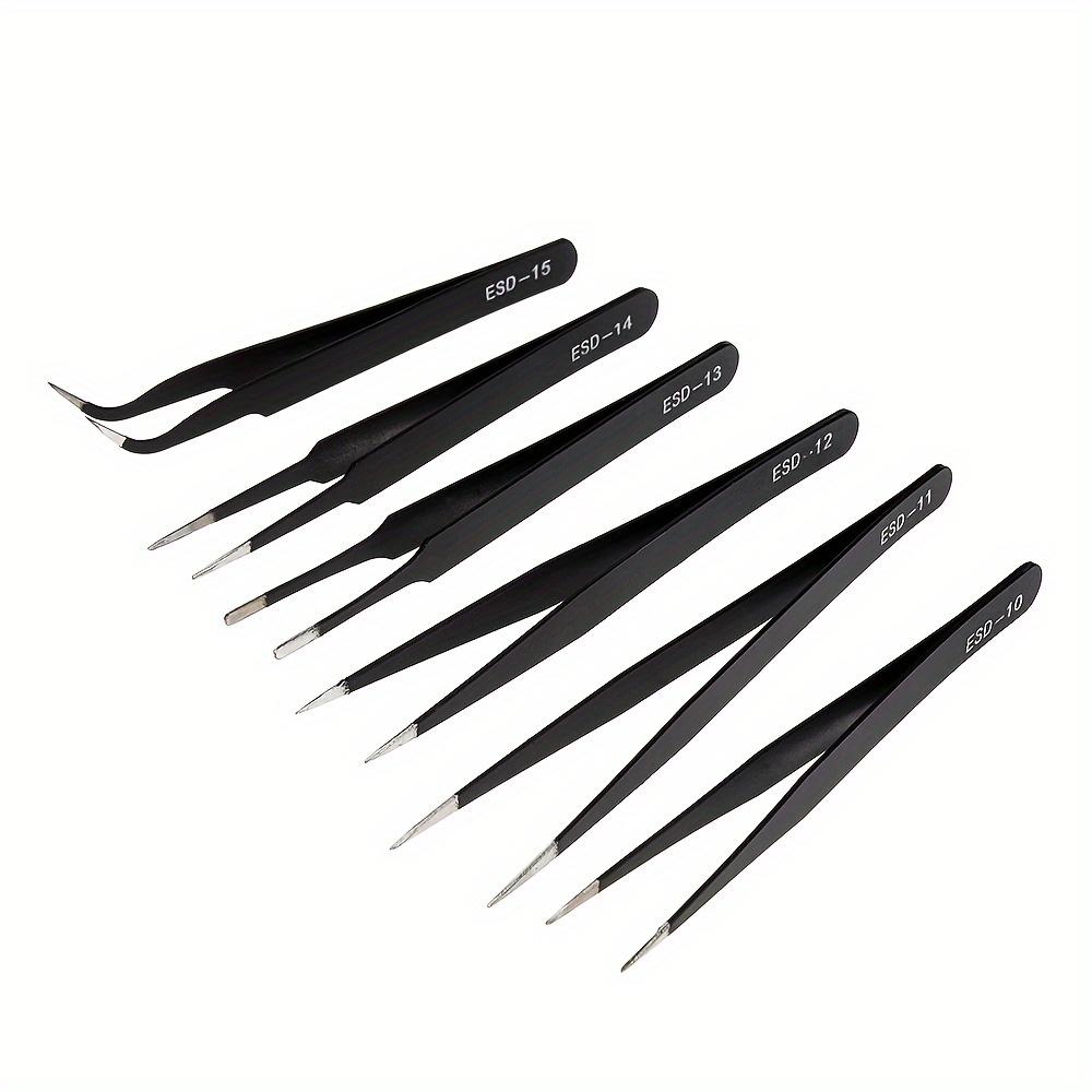 6pcs ESD Safe Stainless Steel Tweezers Set Anti-Static High Precision for DIY Electronics Repair & Model Building Ergonomic Grip with Protective Cover
