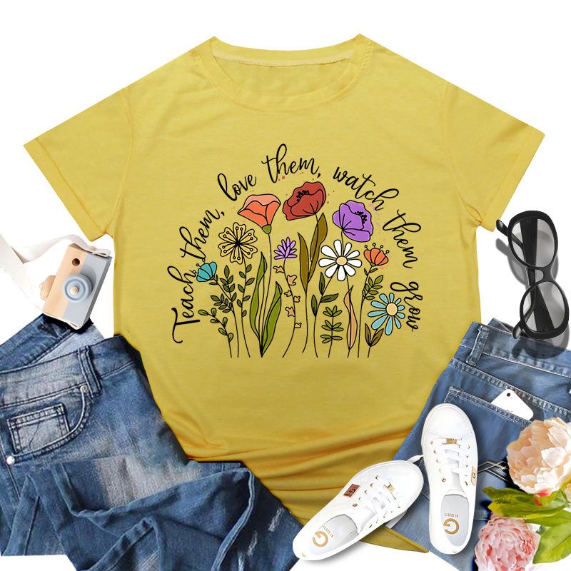 

Круглый вырез с короткими рукавами и принтом вдохновляющий учитель удобные женские повседневные свободные хлопковые футболки с короткими рукавами женские S светло-желтого