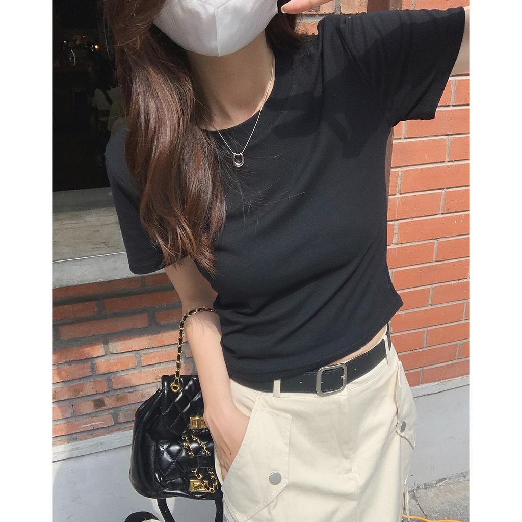Special Offer, Cotton Elastane Slim-fit Shoulder Short-sleeved T-shirt Women's Summer Short Tight High-waisted American Spice Girl Top