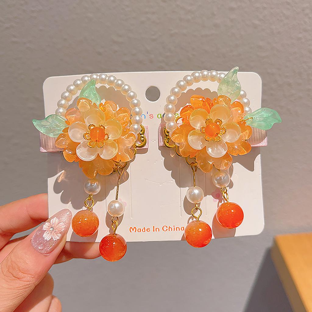 1pair Chinese Hanfu Hair Accessories Red Flower Hairpins Vintage Dress Headwear Long Butterfly Tassels Hair Clip Noiva Jewelry