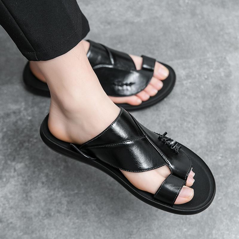 2026 Sommer Leder Pantoletten Zehentrenner Herren Hausschuhe Sandalen Strand Sandalen Mann Slipper Flip-Flops Modische Schuhe Flip-Flop Herren Pantoletten