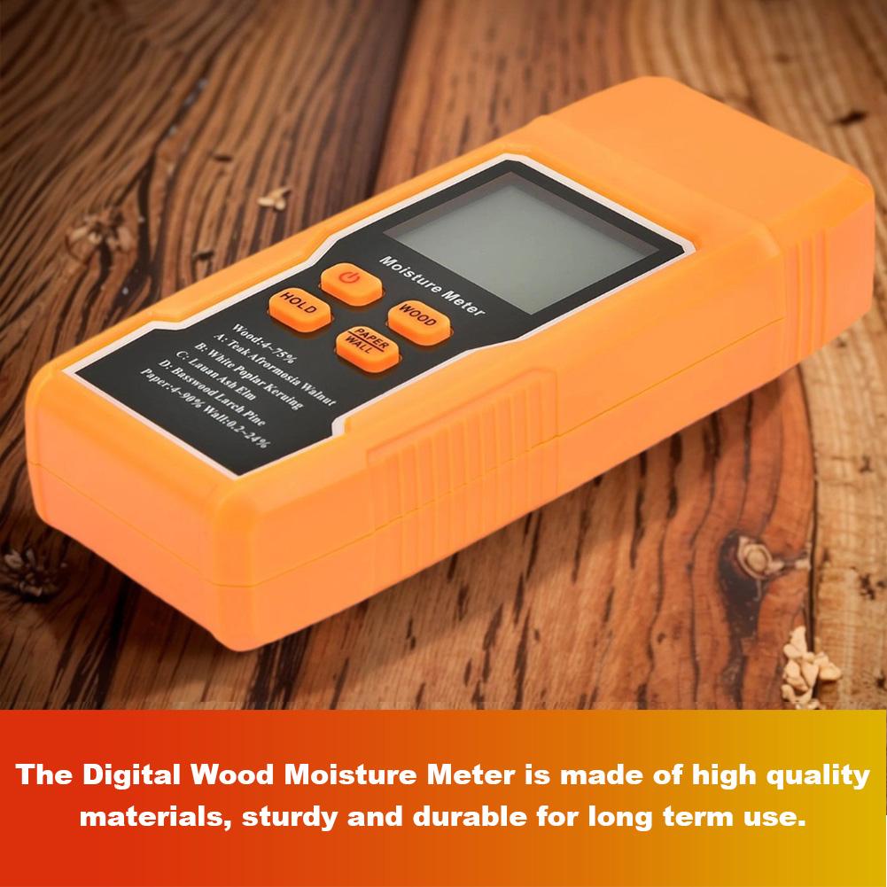 Two Pins Wood Moisture Meter with Temperature Display Digital Wall Hygrometer Tree Moisture Tester for Lumber Concrete Building