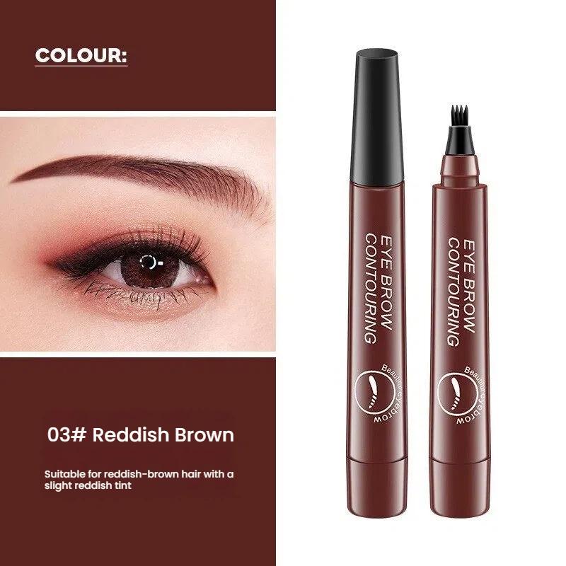 4-Tip Waterproof Microblading Eyebrow Pen, Natural Hair-Like Strokes, Smudge-Proof Long-Lasting Brow Makeup