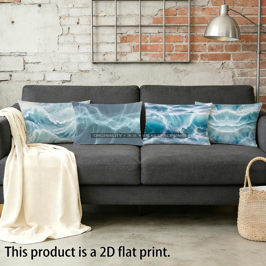 Blue Waves Pillowcase For Home Suitable For Sofa Bedroom Car Pillow Cover Cushion Rectangular Back Cushion